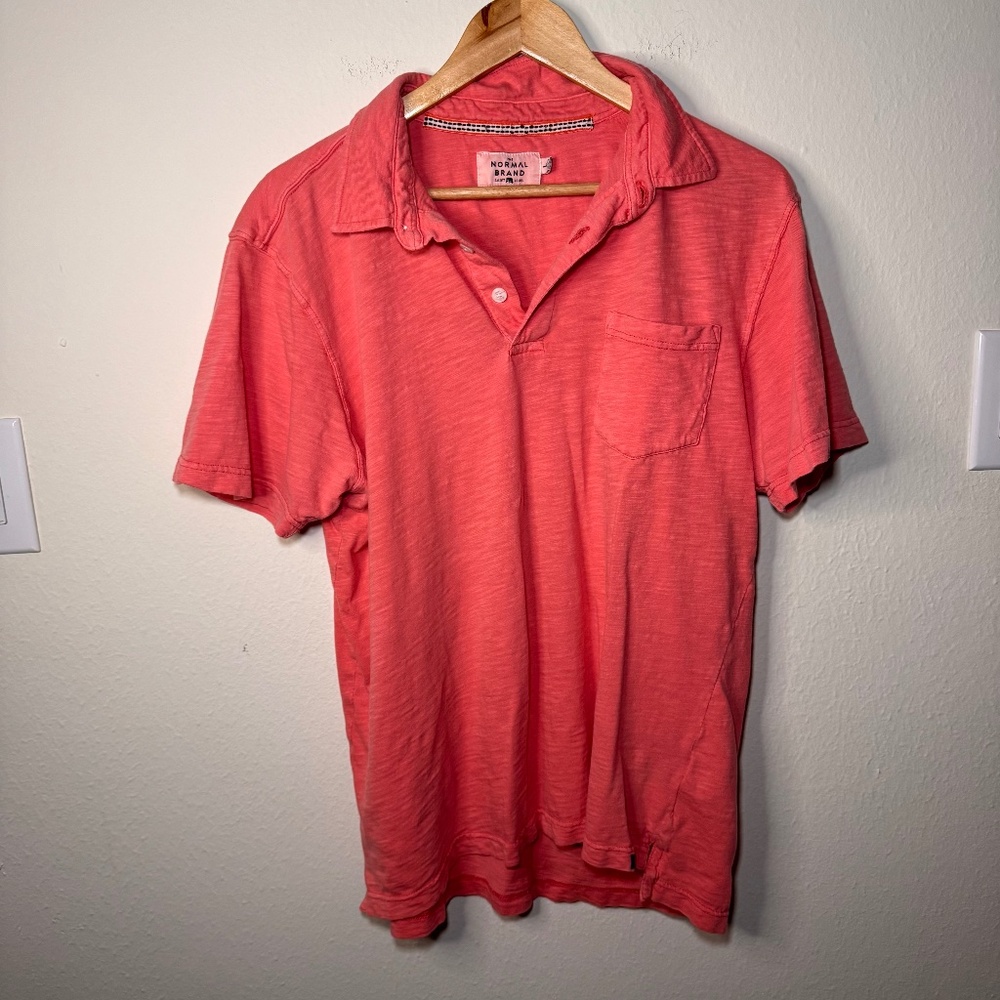 The Normal Brand Vintage Slub Pocket Polo Coral LG Garment Dyed Casual Cotton